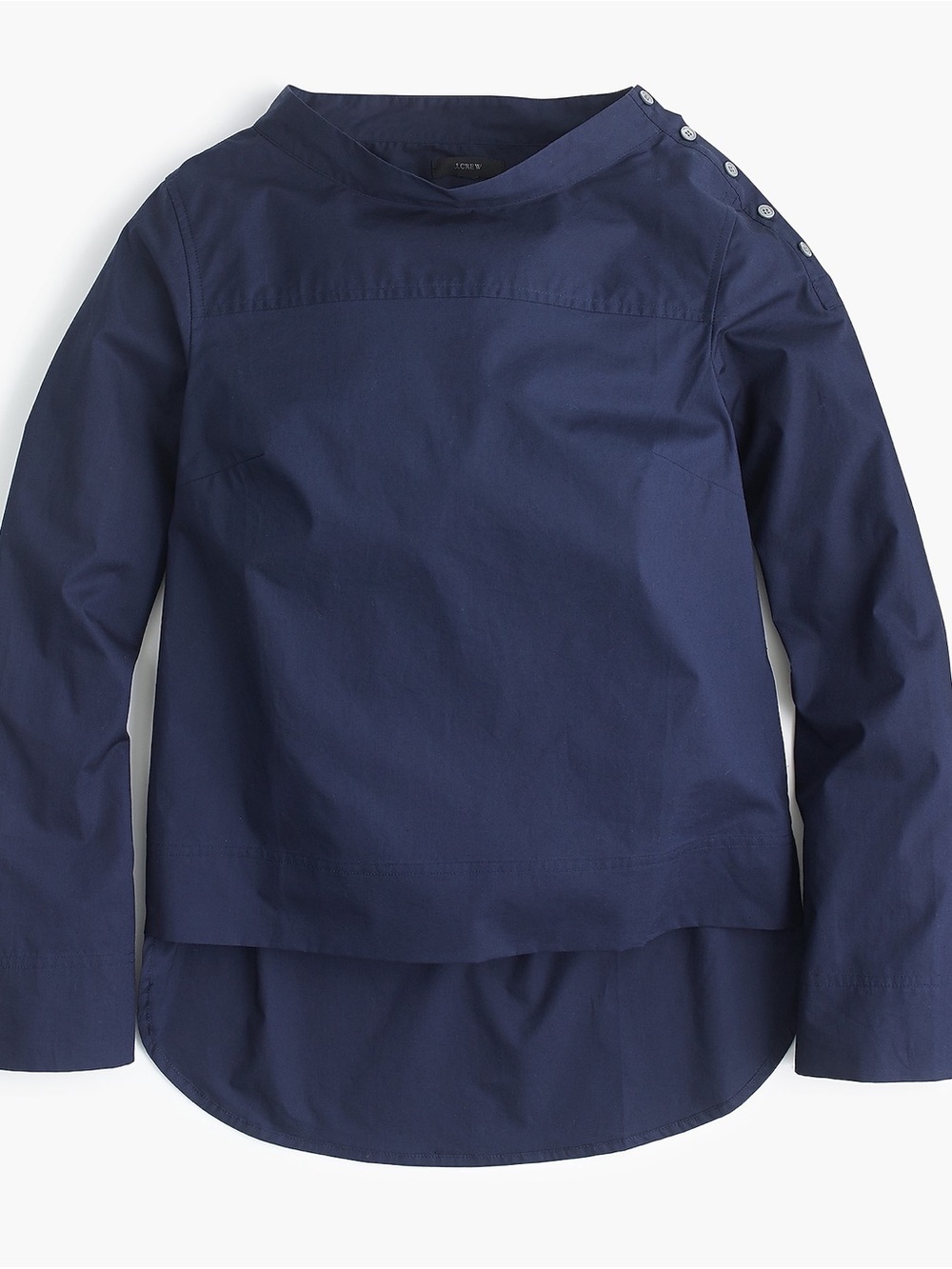 J Crew Funnelneck Navy Button-Shoulder Long Sleeve Cotton Top Size 0